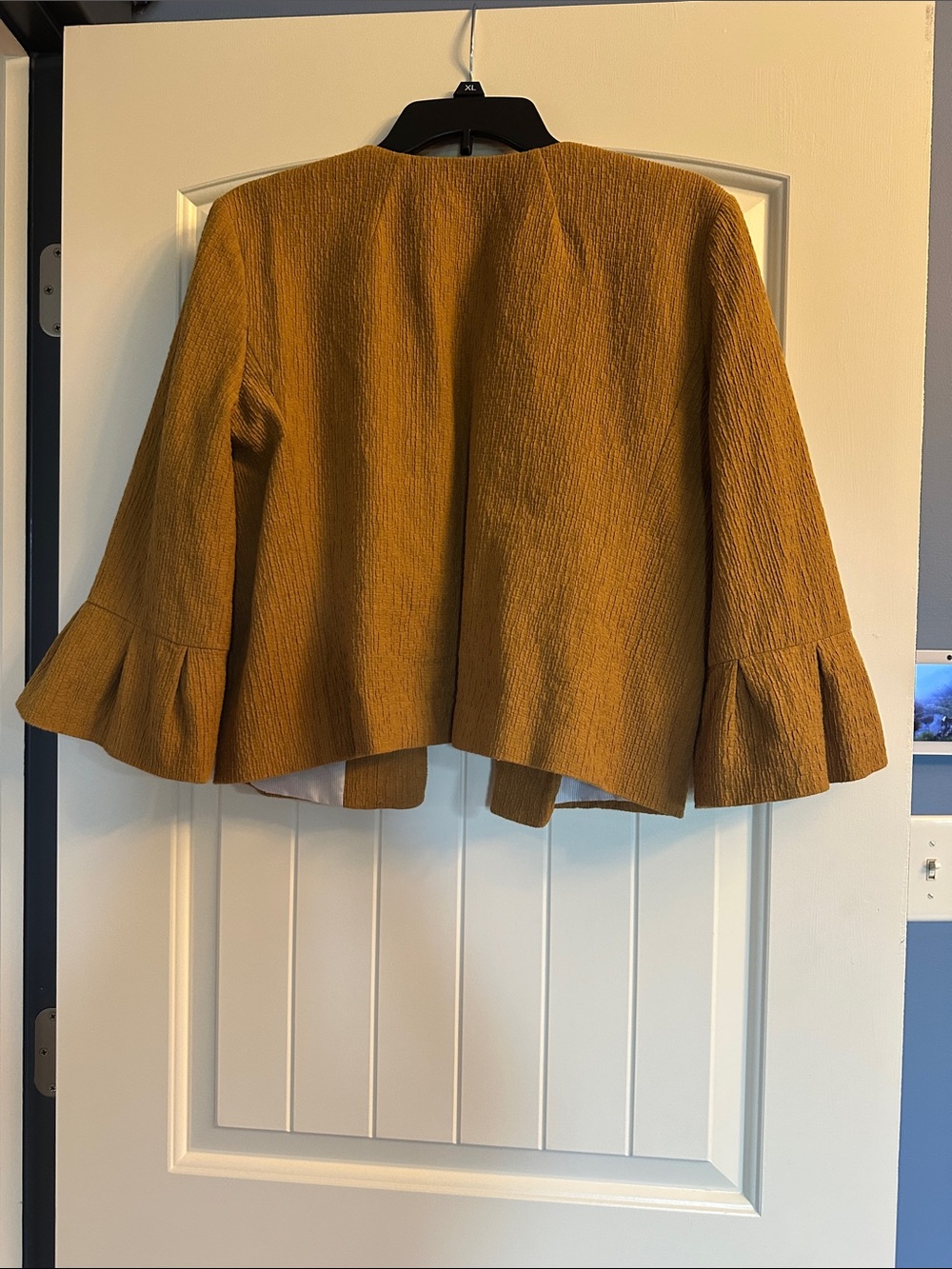 LOFT Mustard Textured Open-Front Bell Sleeve Jacket - Picture 3 of 3